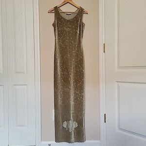 Vtg Faust 90s Y2K Green Maxi Dress Size S Velvet Whimsigoth Glitter Fairy Grunge